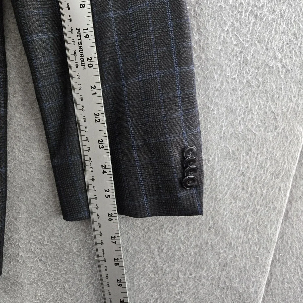 Michael Kors Men Blazer 44L Gray Suit‎ Jacket Plaid Two Button Long Sleeve